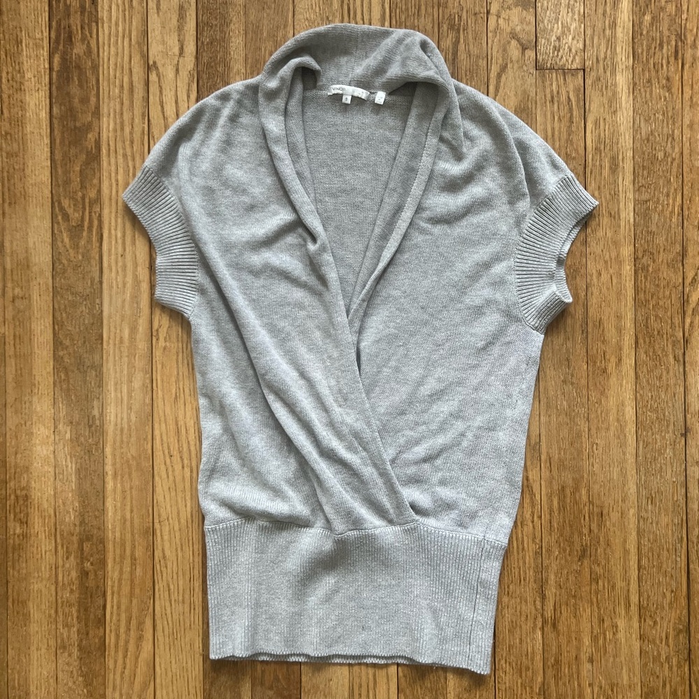 Vince Short Sleeved Gray Cotton/Cashmere Blend Sweater Size Small